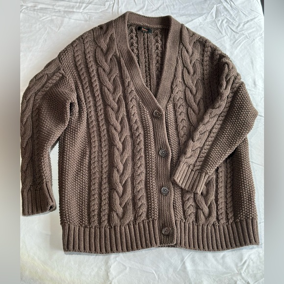 Quince Sweaters - Quince Cable Knit Cardigan - Brown